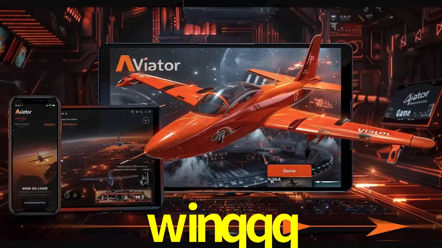 Apresentação tecnológica do jogo Aviator com um avião saindo da tela de um tablet, demonstrando a experiência imersiva em múltiplos dispositivos no winqqq.