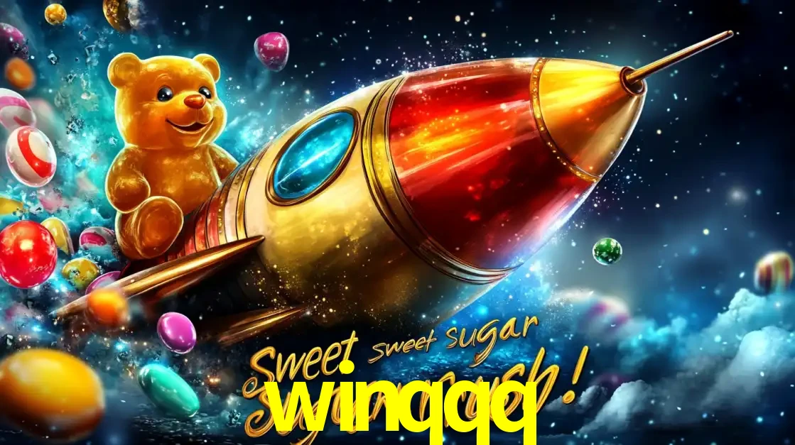 Arte promocional do jogo de slot Sugar Rush, com um urso de pelúcia em um foguete viajando pelo espaço de doces, um dos jogos divertidos disponíveis no cassino winqqq.