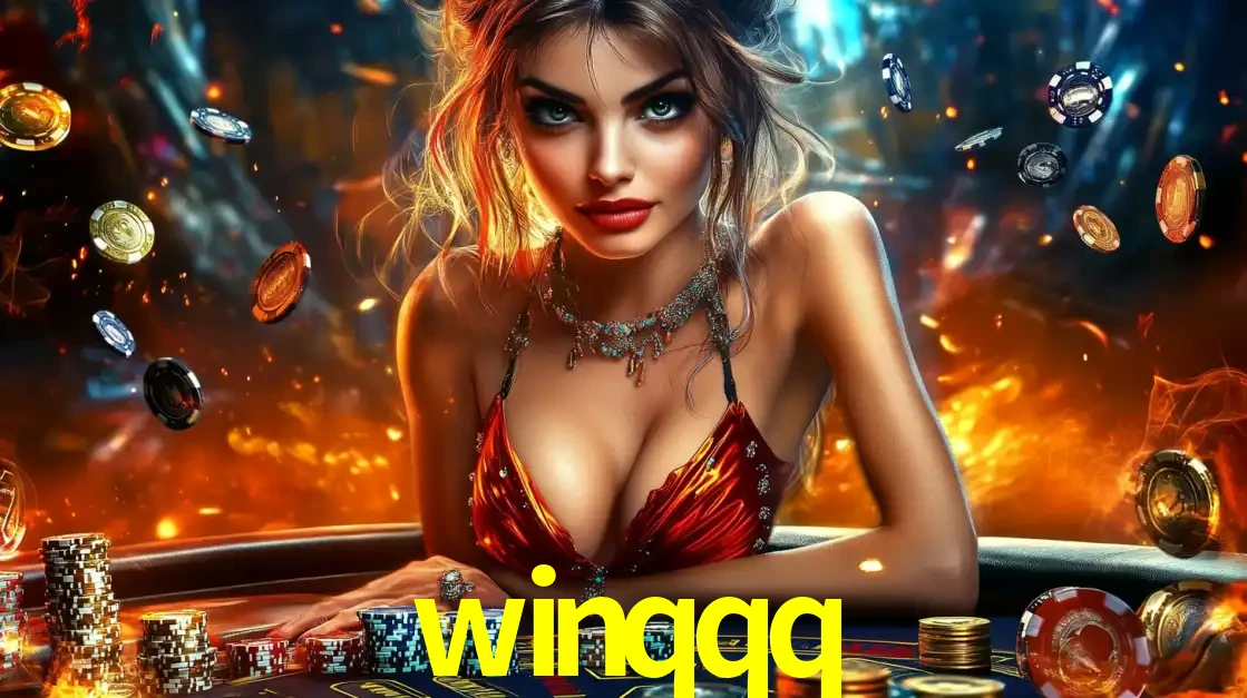 Mulher em uma mesa de cassino com pilhas de fichas e um fundo de fogo, pronta para uma rodada de altas apostas nos jogos de mesa emocionantes do cassino winqqq.